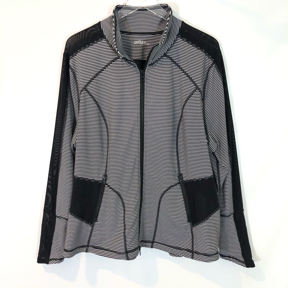 ZELLA BLACK & WHITE MESH PANEL ATHLETIC JACKET 3X